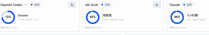 Codex、Grok、Claude 额度环